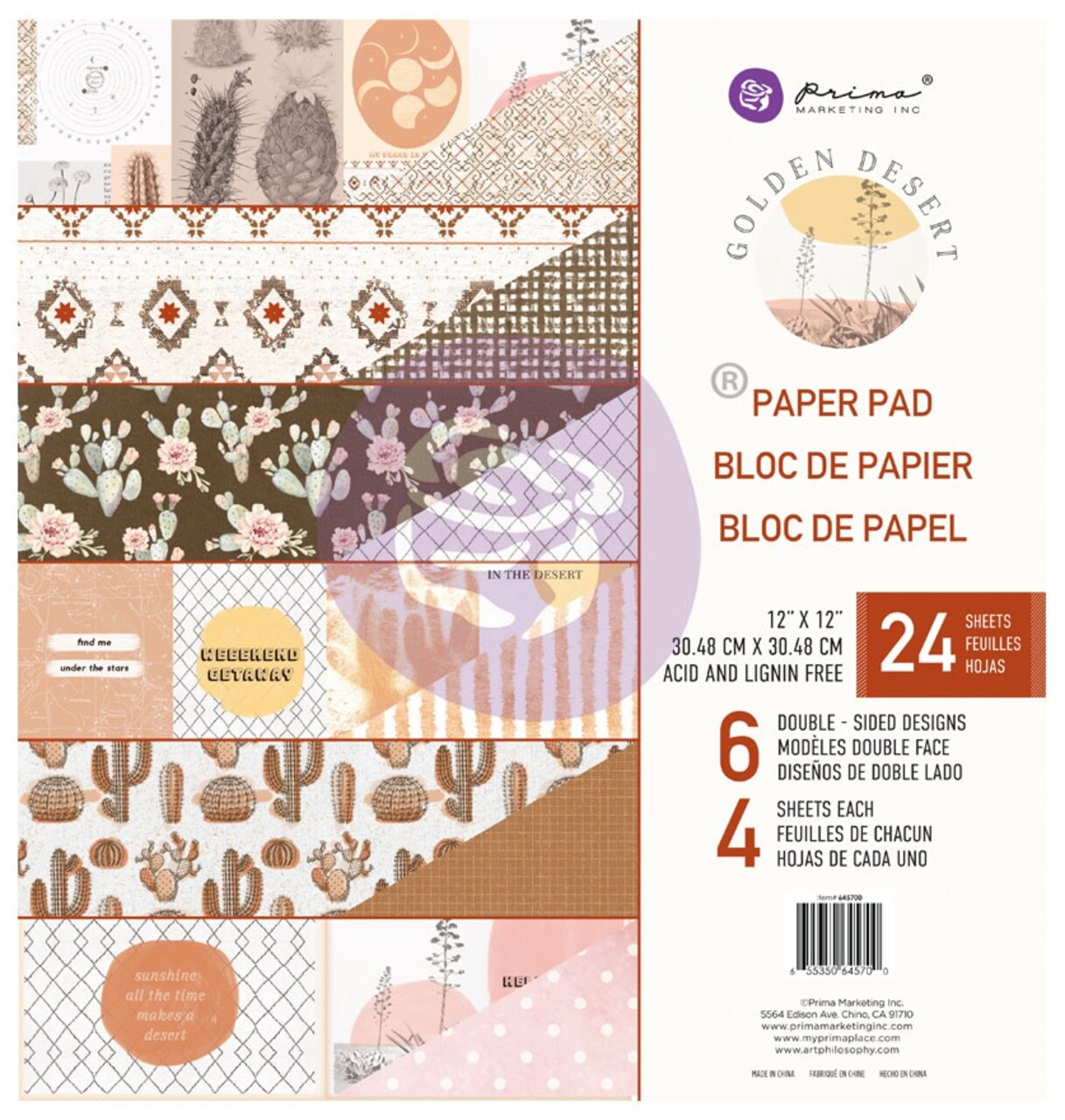 Prima Marketing Double-Sided Paper Pad 12"X12" 24/Pkg-Golden Desert, 6 Designs/4 Each